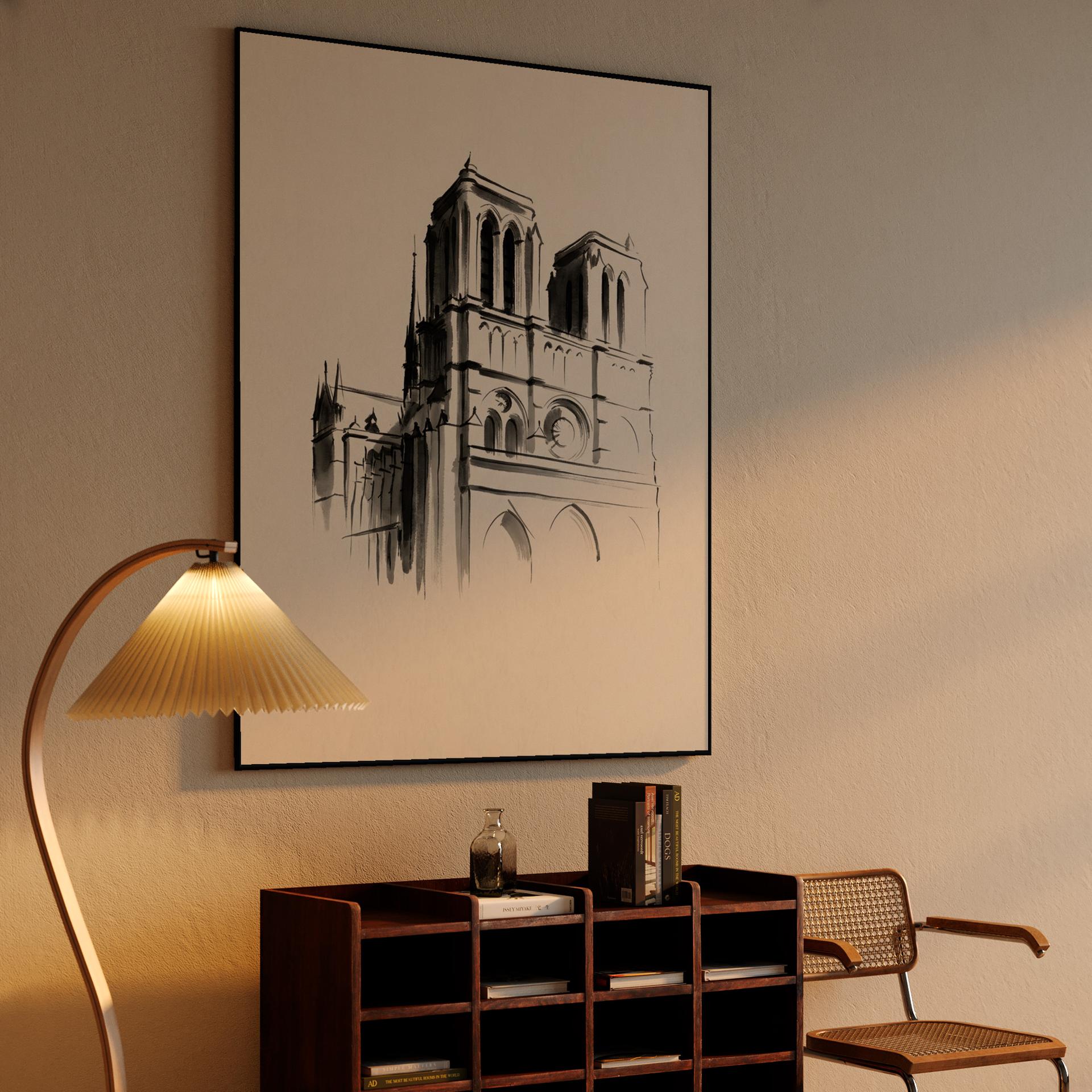 Notre-Dame Ink Wash Sketch