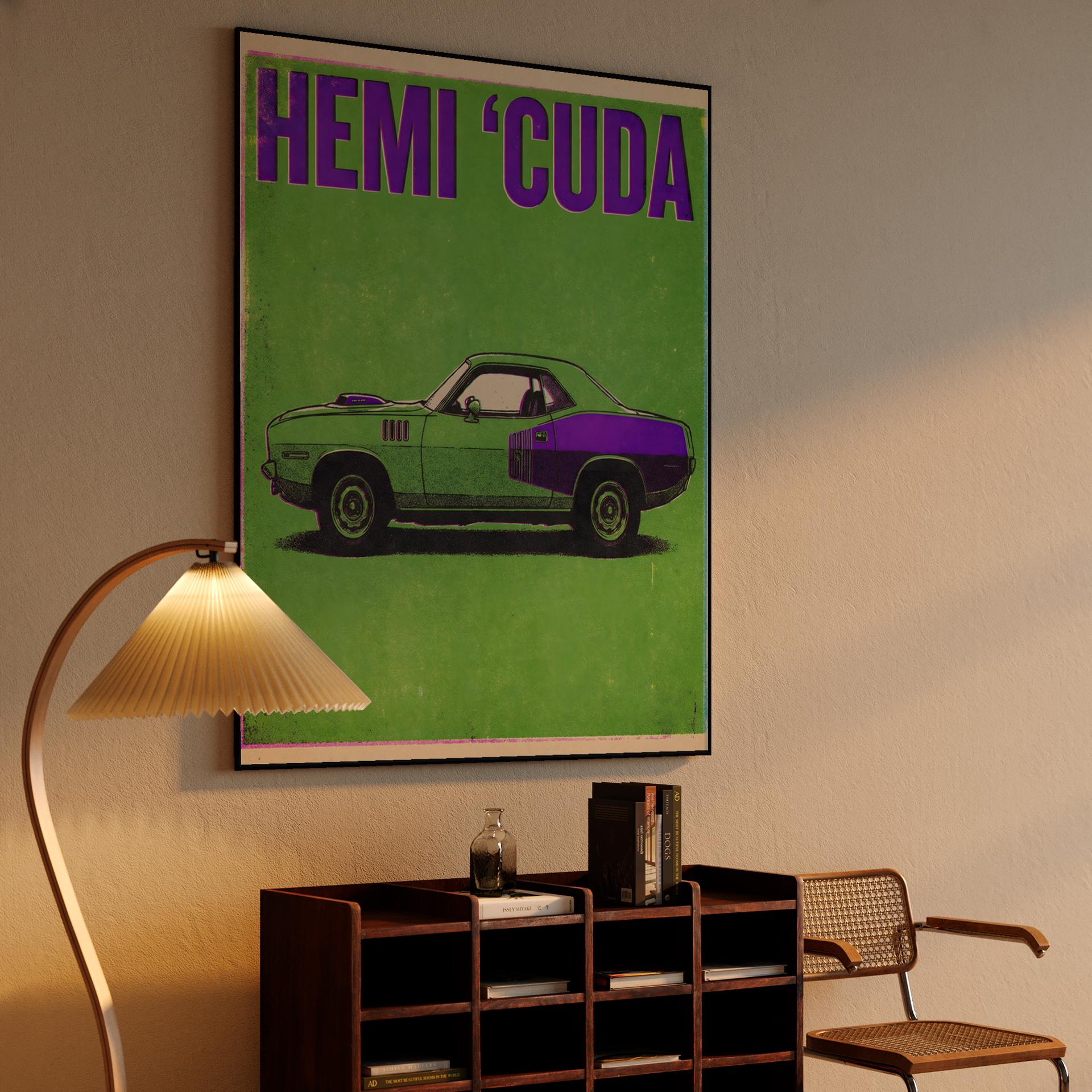 Hemi 'Cuda Retro Risograph Illustration