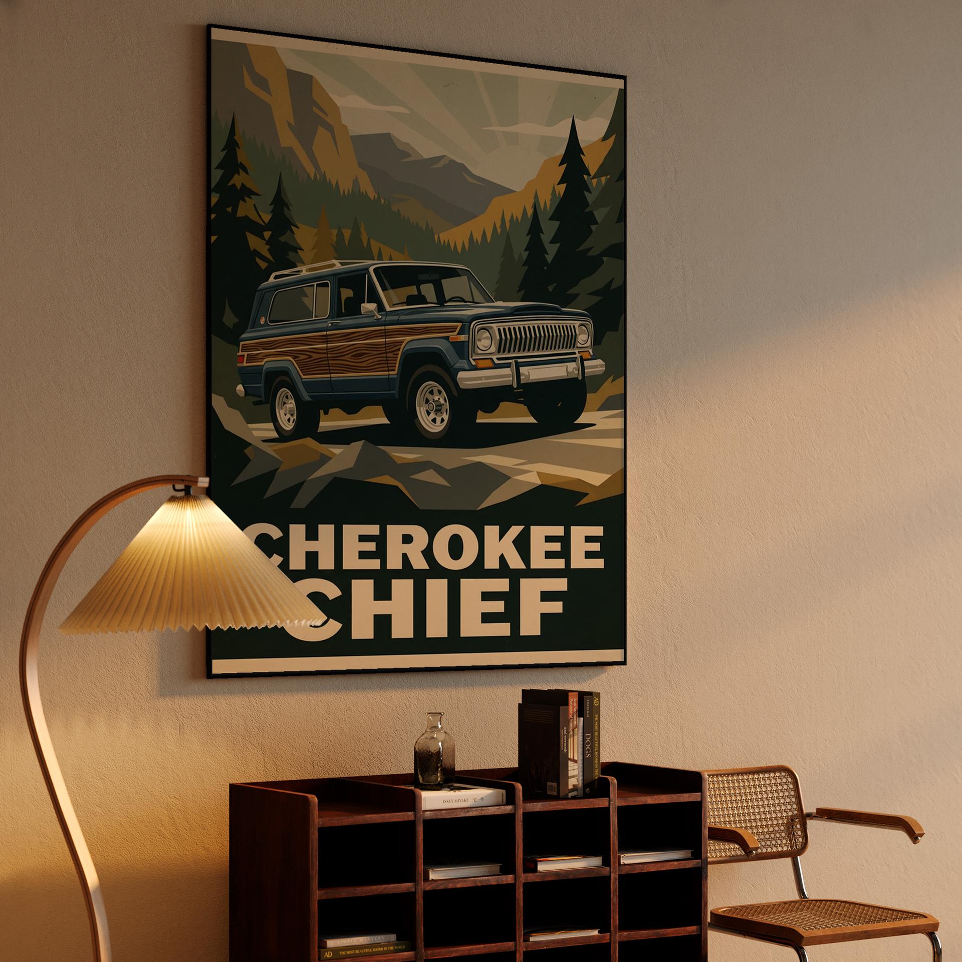 Jeep Cherokee Chief: Mountain Frontier Travel Poster