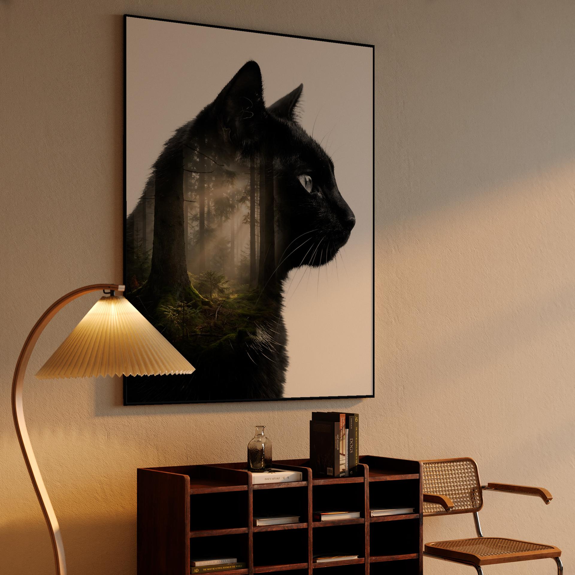 Black Cat Forest Spirit Double Exposure