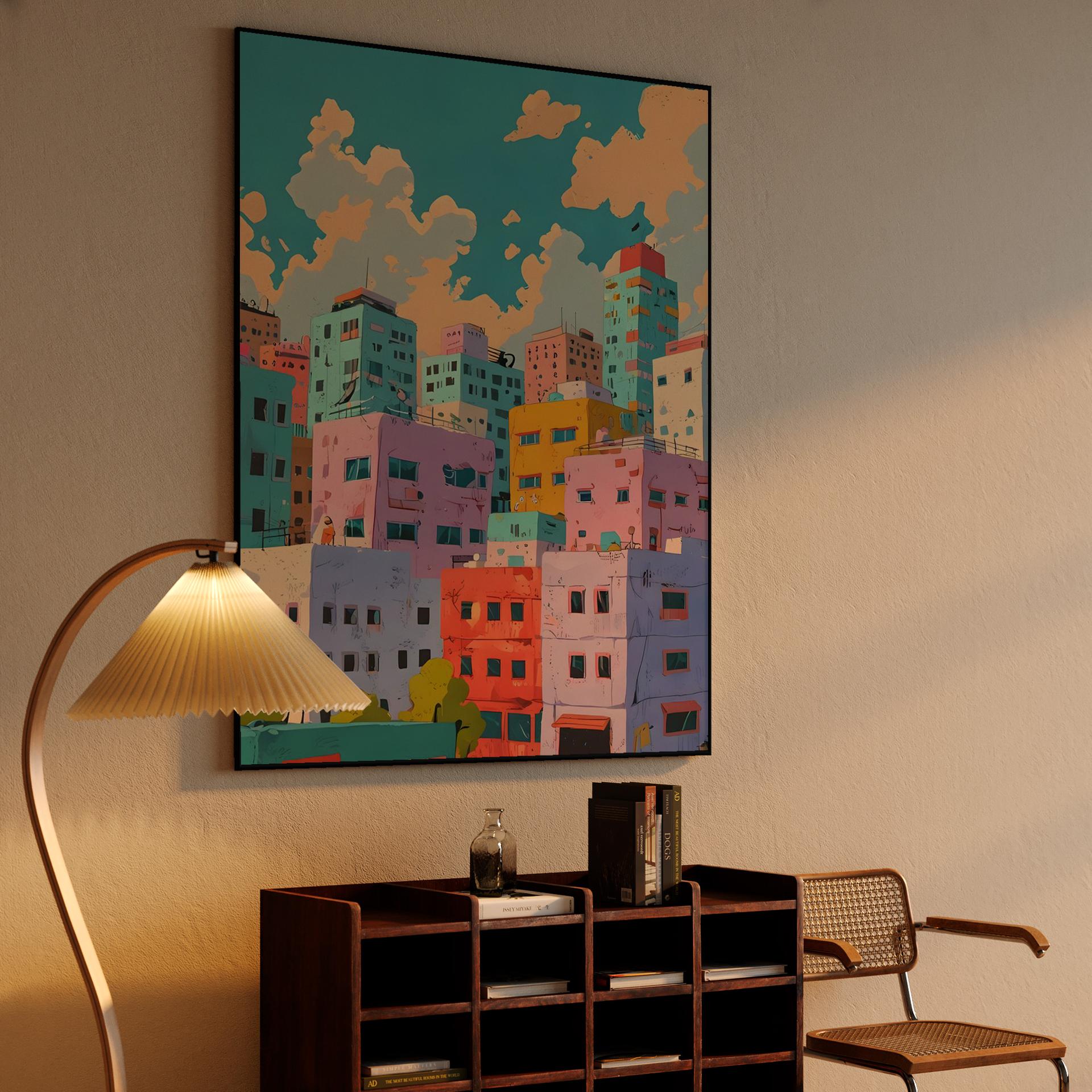 Pastel Rooftops Cityscape