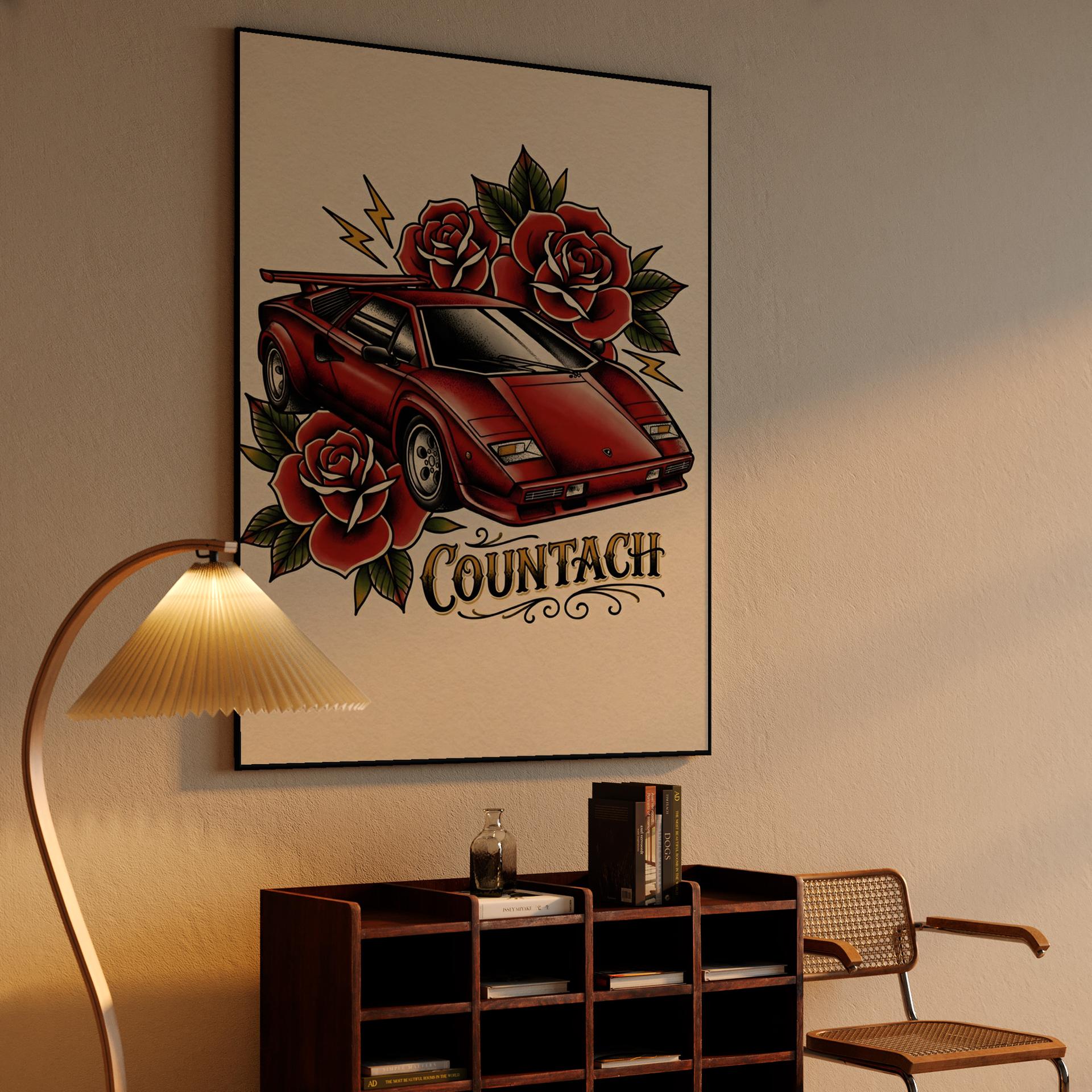 Lamborghini Countach Traditional Tattoo Graphic
