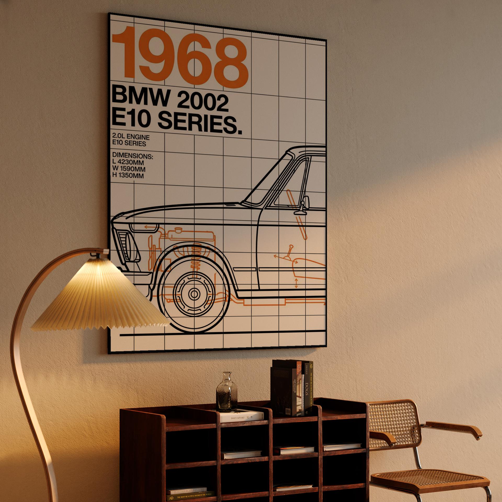 BMW 2002 E10 Series 1968 Technical Blueprint Poster