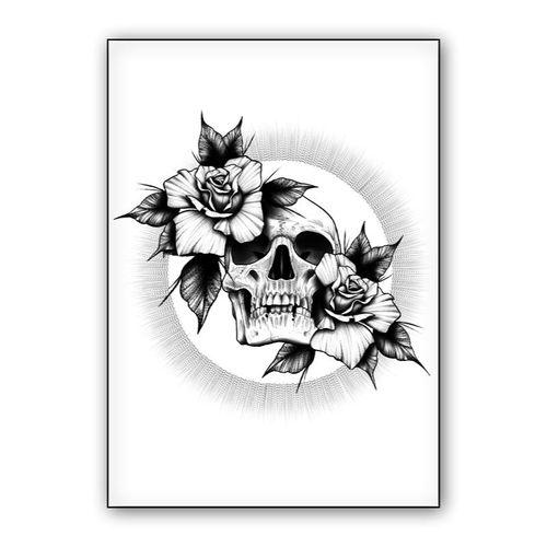 skull and roses wall art poster