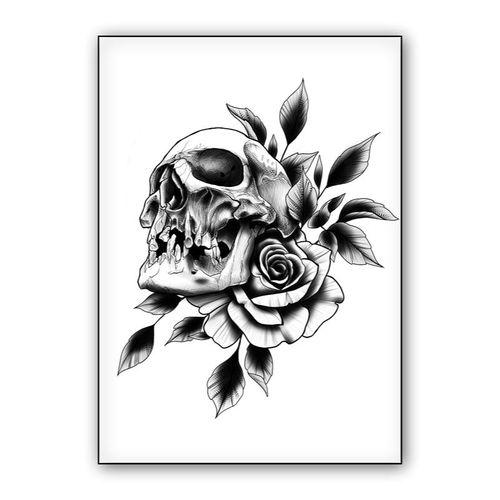 skull and rose wall art poster