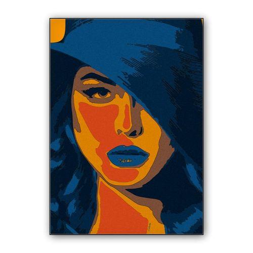 portrait illustration of a woman with blue hair and blue lipstick, colorful wall art wall art poster