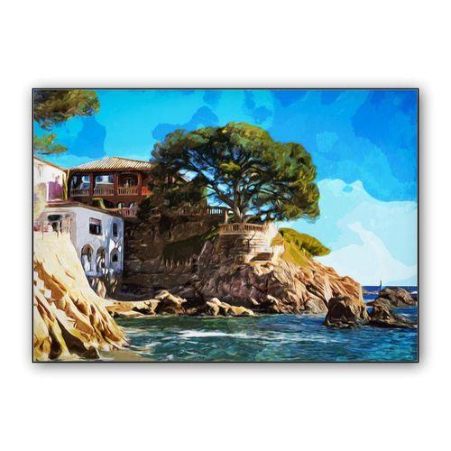 Fornells cove, edited in watercolor wall art poster