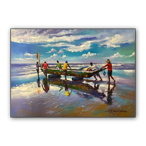 Product fishermen and boat wall art poster