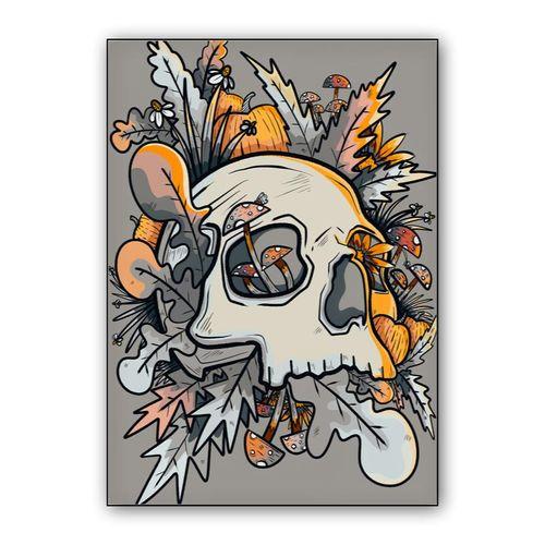Mushrooms and the skull wall art poster