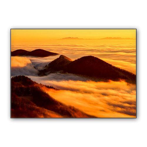 Sunset over the clouds wall art poster