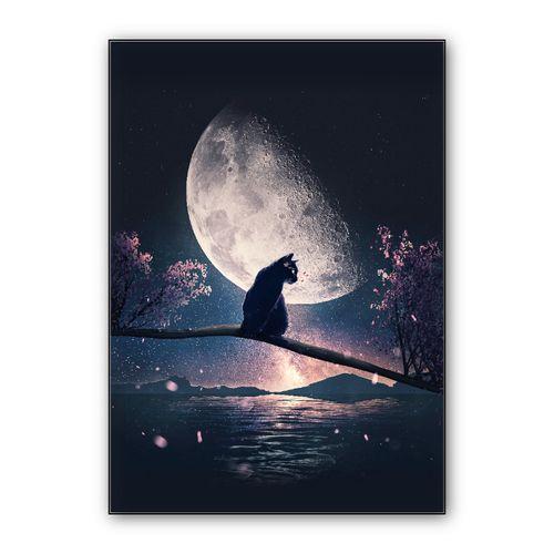 Cat, Moon and Stars wall art poster