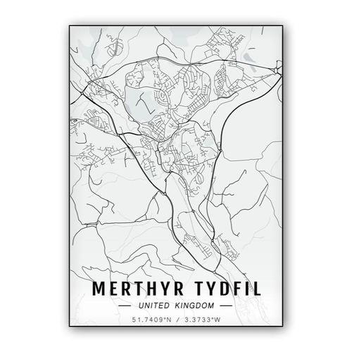 Merthyr Tydfil map wall art poster