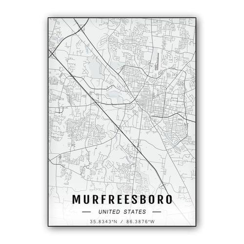 Murfreesboro map wall art poster