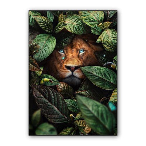 Lion in Leaves wall art poster