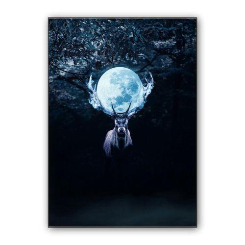 Mysterious Deer in Night wall art poster