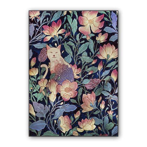Cat and magnolia wall art poster