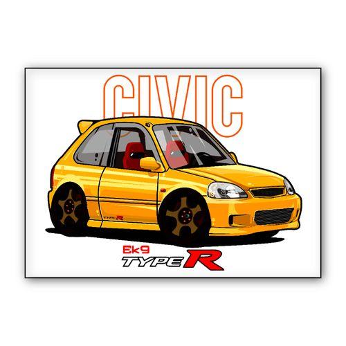 Honda Civic EK9 Type R CARtoon . CARicature wall art poster