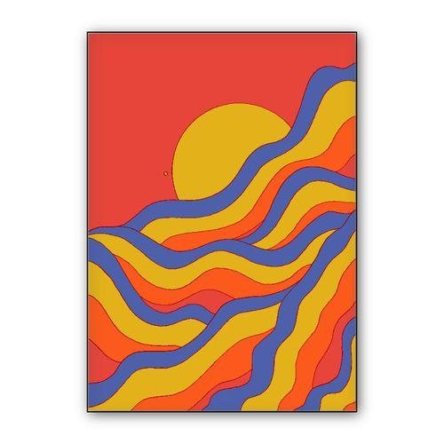 Red rainbow waves wall art poster