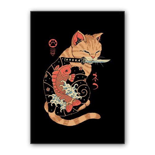 Carp tattooed Cat wall art poster