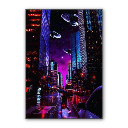 UFO city wall art poster