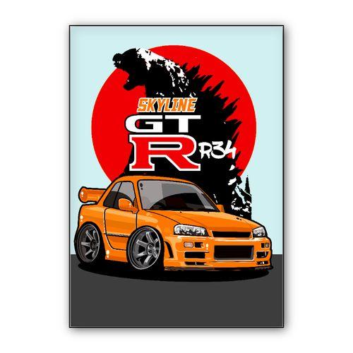 nissan skyline r34 GTR gojira wall art poster