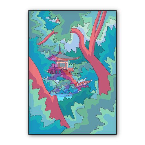 A forest shrine wall art poster