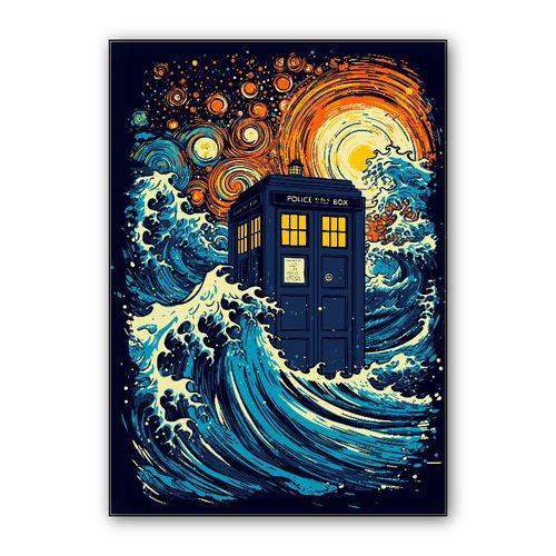 The great kanagawa wave and the tardis wall art poster