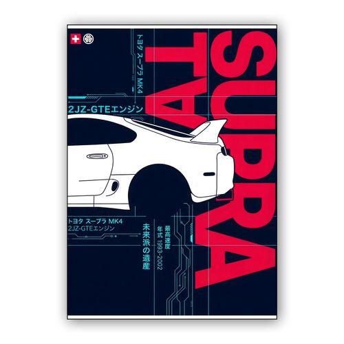 Toyota Supra MK4 Cyberpunk Blueprint wall art poster