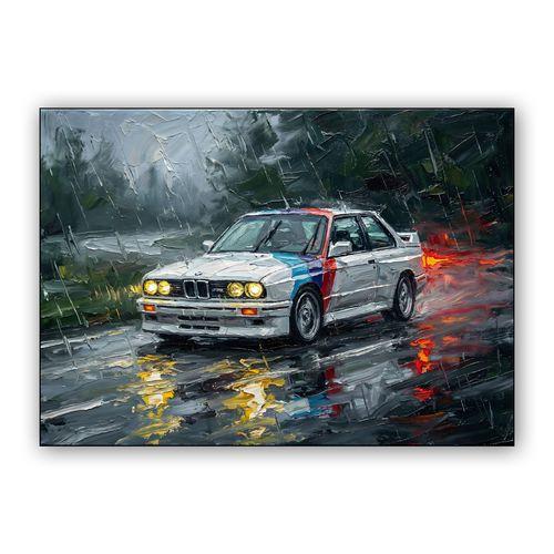 BMW E30 M3 Rain Run Impasto wall art poster