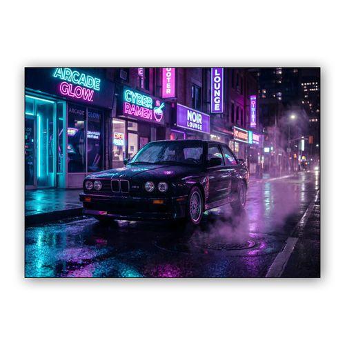 BMW E30 M3 Cyberpunk Neon City wall art poster