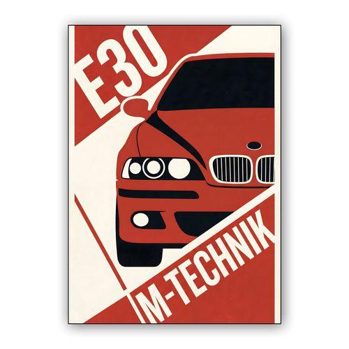 BMW E30 M-Technik Red Graphic wall art poster