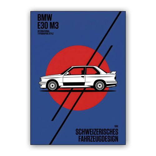 BMW E30 M3 Swiss Style Blue Poster wall art poster