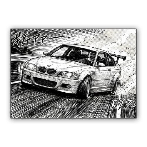 BMW E46 M3 Drift Manga wall art poster