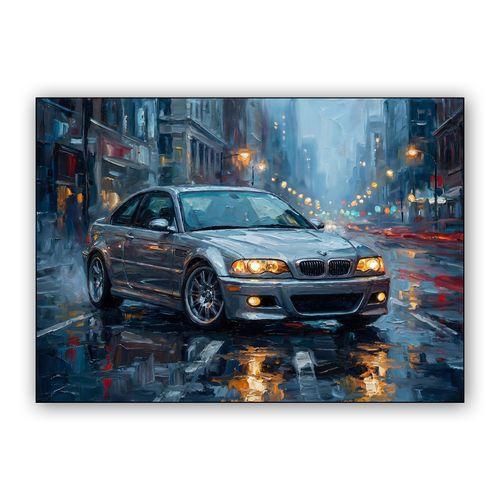 BMW E46 M3 Rainy City Impasto wall art poster