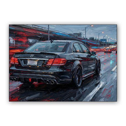 Mercedes E63 AMG Rainy Highway Impasto wall art poster