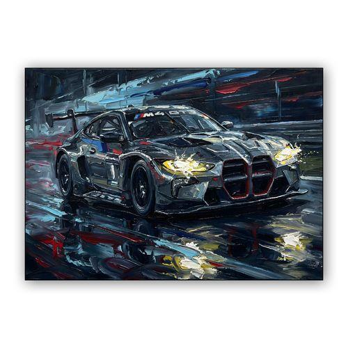 BMW M4 GT3 Night Rain Impasto wall art poster