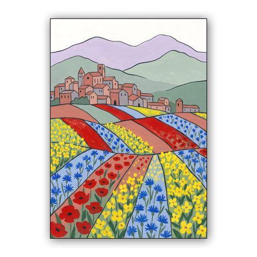 Vibrant Valleys: A Hillside Village in Bloom wall art poster