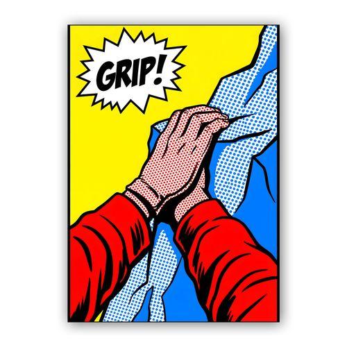 Grip! Comic Book Style Rock Climbing Art wall art poster