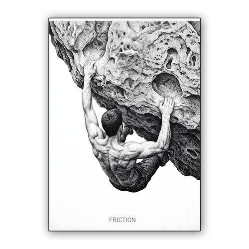 Friction: Stippled Rock Climbing Illustration wall art poster