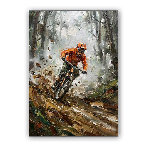 Mud and Momentum: Impasto Mountain Biking Action wall art poster