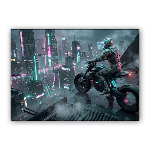 Neon Edge: The Rooftop Vigilante of Neo-City wall art poster
