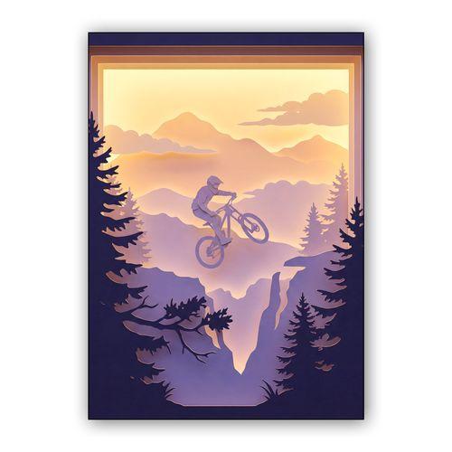 The Golden Gap: Paper-Cut Mountain Biking Adventure wall art poster