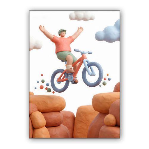 Joy of the Leap: 3D Clay Mountain Biking Adventure wall art poster