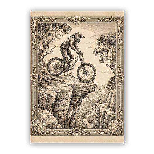 The Modern Pioneer: Grand Canyon Mountain Biking Engraving wall art poster