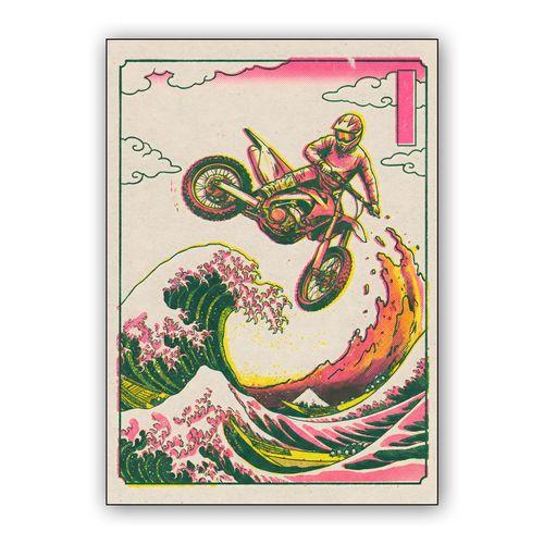 The Great Motocross Wave: Hokusai Inspired Action Art wall art poster