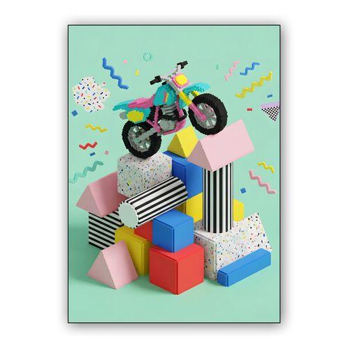 Radical Leap: Retro Voxel Motocross wall art poster