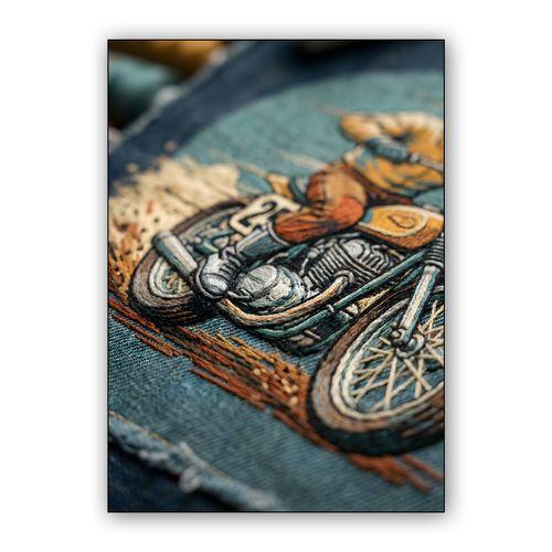 Threaded Torque: Vintage Scrambler Embroidery Art wall art poster