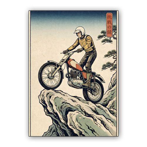 Zen of the Trail: Ukiyo-e Trials Motorcycle Illustration wall art poster