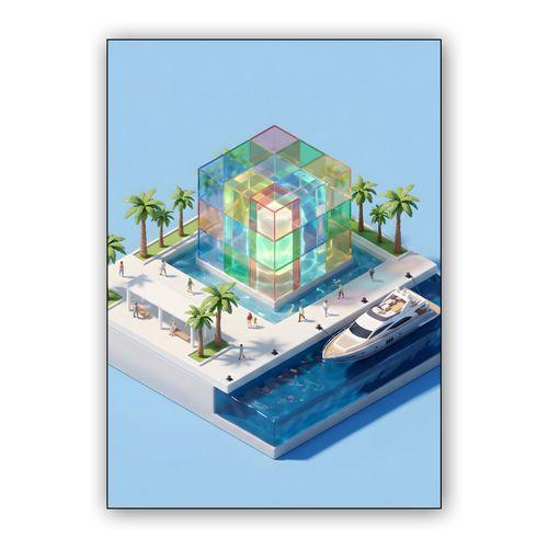 El Cubo: Centre Pompidou Málaga Isometric Diorama wall art poster