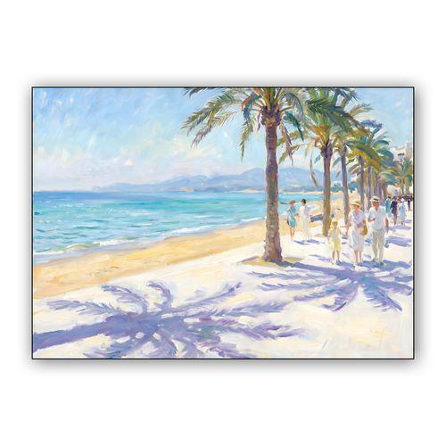 Sunlight and Shadows: Summer Stroll on the Málaga Promenade wall art poster